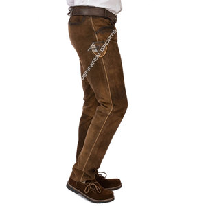 Pantalon Lederhosen en cuir bavarois, véritable cuir de vachette suédé, décontracté pour homme, avec cordon de serrage, séchage rapide et respirant, marron, pour l'<span class=keywords><strong>Oktoberfest</strong></span> - Product Image 3