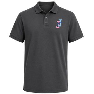 เสื้อโปโลคลาสสิกสีเทาชาร์โคล ปักลายตราแจ็คแอนด์จิลที่อก ด้านหลังเรียบ แขนสั้น คอปก สไตล์ลำลอง - Product Image 1