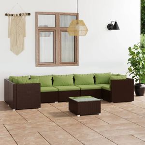 Set Lounge da Giardino in Rattan Marrone 6 Posti, Arredamento da Esterno Design Contemporaneo con Cuscini Verdi - Product Image 1