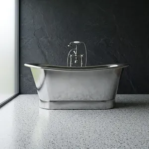 Bañera de Acero Inoxidable con Base Recta, Acabado Completamente en Acero, Bañera Independiente Moderna y Lujosa para Baño - Product Image 6