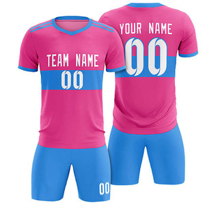 Conjunto de Uniforme de Fútbol Personalizado para Hombre, Color Rosa Cielo, Sublimado, con Franja en el Pecho, Secado Rápido, Manga Corta - Product Image 1