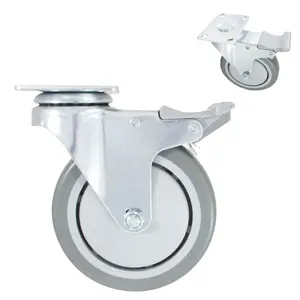 CCE Caster 5 Inch Rubber Swivel Plate Caster Wheels With Brakes