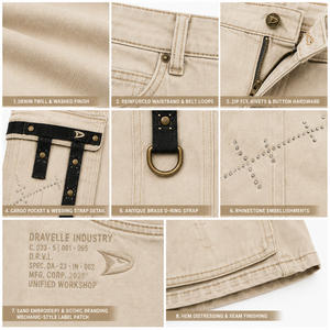 Jupe cargo en jean vintage Dirty Cream coupe ample pour femme, style streetwear d'été avec poches, bretelles noires et rivets - Product Image 4