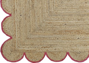 Tapis artisanal en jute naturelle à poils ras, rose, bord festonné, écologique, style bohème et rustique, pour salon et décoration intérieure - Product Image 5