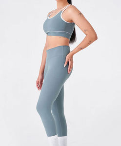 Women's 2-Piece Yoga <b>Set</b> Solid Color Sports Bra Full-Length Leggings Breathable Spandex Nylon Sporty Style All Seasons - Product Image 4