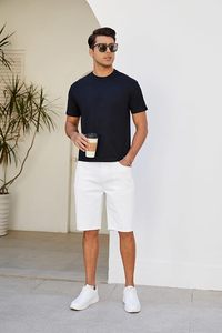 Shorts en jean blanc pour homme, coupe droite, taille mi-haute, en coton, décontractés, pour l'été, avec fermeture éclair décorative - Product Image 2