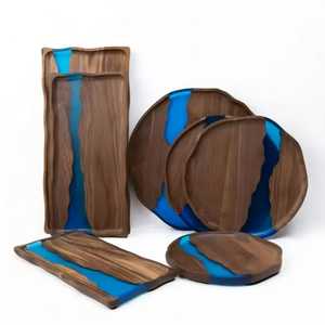 Handmade Teal Blue Resin Serving Tray and <b>Coaster</b> Set Gold Foil Accents Geode Style <b>Agate</b> Platter Luxury Gift Set for Hosting - Product Image 5