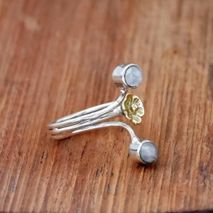 925 Sterling Silver Rainbow Moonstone <b>Statement</b> <b>Ring</b> Handmade Boho Flower Jewelry June Birthstone - Product Image 2