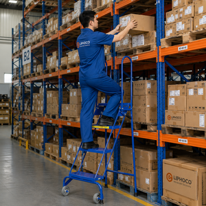 Échelle télescopique professionnelle à 4 marches pour entrepôt, capacité 200 kg, plateforme en acier robuste, mains courantes, haute portée, pour appartement - Product Image 4