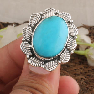 Bague en argent sterling 925 avec feuille de turquoise naturelle et branche d'arbre, bijou de mariage classique, pierre bleue authentique pour femme - Product Image 5