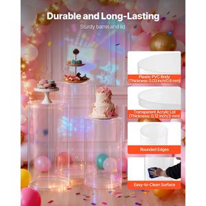 <b>Clear</b> Pedestal Stand Transparent Acrylic Lid 3PCS 23.62/29.53/35.43 Inch Cylinder Plinth Wedding Centerpieces <b>Table</b> Decorations - Product Image 3