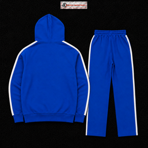 Chándal Azul con Capucha para Hombre, Manga Larga, Color Sólido, Ropa Casual con Franjas Laterales Blancas y Logotipo Estampado en la Parte Delantera, Algodón Transpirable - Product Image 6