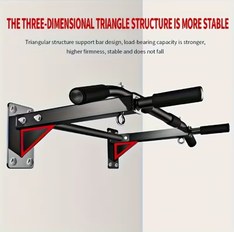 Wall Mounted Steel Pull Up Bar Multi Grip Chin Up Bar with Triangular Support Structure for Home Gym Exercise