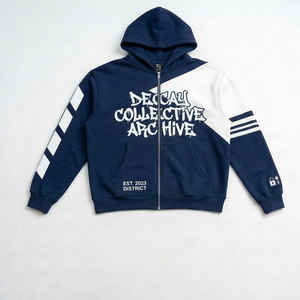 DECCAU COLLECTIVE ARCHIVE Men's Hoodie & Sweatpants <b>Set</b> Color Blocking Streetwear Zip Front FRENCH TERRY Autumn Wear - Product Image 3