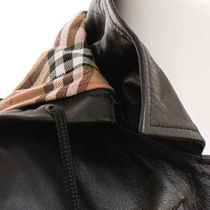 Women's Genuine <b>Leather</b> Breathable Hooded Trench Coat Horn Buttons Full Sleeve Long Utility Style Autumn Wear Waterproof Cotton - Product Image 4