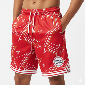 Shorts de basket-ball pour homme en mesh 100% polyester, logo personnalisé, sublimation, entrejambe de 5 pouces, longueur genou. - Product Image 2