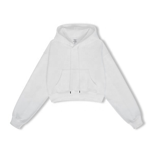 345gsm Custom Logo Polyester Blend <b>Fleece</b> <b>Lined</b> Boxy <b>Hoodie</b> Women's Cropped Pullover <b>Hoodie</b> Oversized Winter Hooded Sweatshirt - Product Image 5