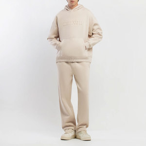 Conjunto Deportivo Informal para Hombre, Color Beige, con Capucha, Pantalones Largos y Sudadera con Logotipo Frontal, Corte Regular, 100% Algodón, para Invierno - Product Image 1