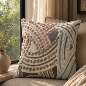 Abstract Tufted Cushion Cover <b>Soft</b> Textured Fabric Decorative Throw <b>Pillow</b> Case | Pastel Geometric Design for Living Room Decor - Product Image 3