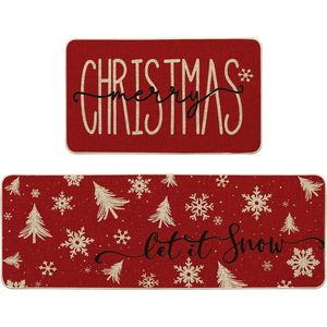 Set di tappetini da cucina Merry Christmas Xmas Trees Snowflake Let IT Snow Winter Decor Low Profile 17x29/17x47 Tappeti per uso in cucina - Product Image 1