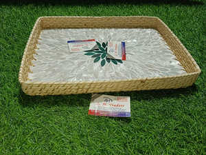 Plateau rond en rotin artisanal de luxe avec incrustation de nacre Parfait pour servir des collations, du thé et du café Idée cadeau de décoration intérieure - Product Image 6