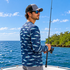 Camisa de Pesca de Manga Larga con Estampado Geométrico Azul Claro para Hombre, Protección Solar UPF 50, Anti-UV, para Actividades al Aire Libre - Product Image 2