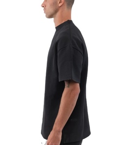 Vente en gros 2025 T-shirt lourd pour hommes Logo personnalisé surdimensionné noir 100% coton motif solide pour la conception d'impression bouffante - Product Image 2