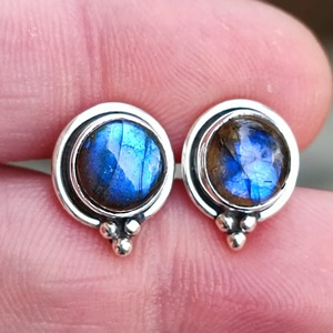Navya Craft Women's 925 Sterling Silver Labradorite Stud <b>Earrings</b> 14K Gold Rose Gold Drop Diamond Bezel Setting <b>Hook</b> Shape - Product Image 3