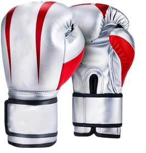 <b>Silver</b> Red PU Boxing <b>Gloves</b> Full Finger Lace-up Wrist Support Adult Training Gear - Product Image 6