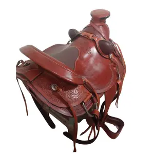 Sela de cavalo de couro ocidental leve projetada mais recente, sela de barril de corrida personalizada com costura à mão