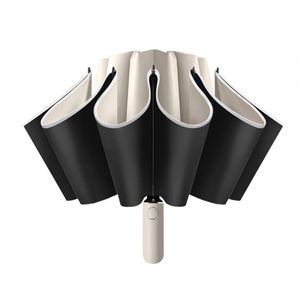 Wholesale Pongee Travel <b>Umbrella</b> Reflective Strips Big Size <b>Windproof</b> UV Protection Unisex Fully Automatic Three-Folding - Product Image 1