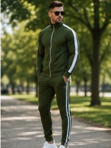 Conjunto Deportivo Azul para Hombre, Manga Larga, Cierre de Cremallera, Estilo Deportivo, Cuello Alto, Color Sólido, Transpirable, Poliéster, Ropa de Otoño - Product Image 5