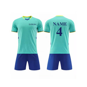 Maillot de football personnalisé sublimé pour homme, à capuche, manches courtes, anti-humidité, 100 % polyester, bleu-vert, uniforme toutes saisons - Product Image 1
