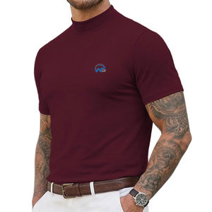 Prix de gros T-shirt homme à col montant en mélange de coton doux à manches courtes, haut décontracté et tendance, coupe confortable, vêtements personnalisés - Product Image 1