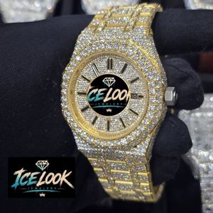 ICE LOOK นาฬิกาข้อมือผู้ชายสีเหลืองทองสุดหรู 38 มม. หน้าปัดทรงกลม ระบบควอตซ์ แสดงวันที่ ตัวล็อคแบบพับได้ หน้าปัดแซฟไฟร์ - Product Image 3