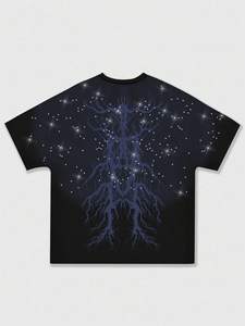 Camiseta gráfica Gothic Root con estrella de diamantes de imitación, oversize, de algodón negro grueso, estilo hip hop streetwear, manga corta, para hombre. - Product Image 5