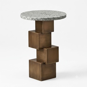 Indian Supplier Handcrafted <b>Round</b> <b>Side</b> <b>Table</b> with Wood Base and Brass Finish Accents for Living Room Home Furniture - Product Image 6
