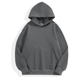 Sweats à capuche en coton vierge avec logo personnalisé pour hommes et femmes unisexe à épaules tombantes en éponge française sans ficelle - Product Image 5