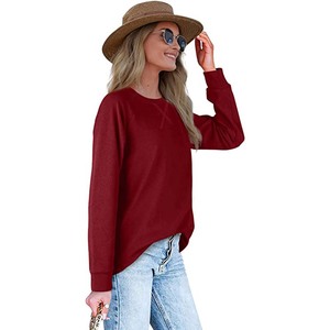 Sudadera de cuello redondo de color liso para mujer, top informal de algodón de manga larga con bolsillos, ropa de otoño - Product Image 3