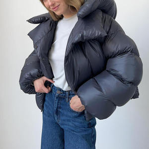 Premium Quality Women Winter Hooded Zipper Knitted Puffer <b>Jacket</b> Long Sleeve Waterproof Breathable Eco-Friendly Reversible - Product Image 2