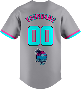 Maillot de baseball personnalisable gris rose cyan, impression sublimée, unisexe adulte, manches courtes, anti-humidité, numéros d'équipe, logo au dos - Product Image 2