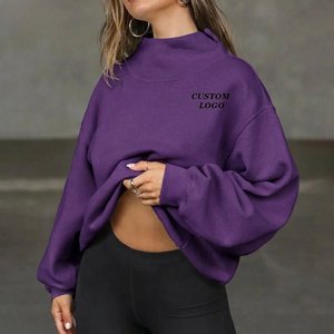 Sweat à capuche oversize pour femme, col roulé, broderie logo personnalisée, en molleton, manches longues, vente en gros - Product Image 6