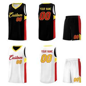 Ensemble de maillots de basket-ball personnalisés unisexe pour adultes, orange, blanc, jaune, sublimé, débardeur à col en V, short, maille respirante, 100% polyester - Product Image 4