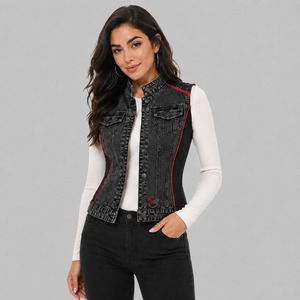 Chaleco vaquero de alta calidad para mujer, hecho con denim resistente, con un estilo sin mangas elegante, bolsillos seguros y un ajuste cómodo. - Product Image 1