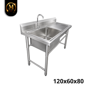 Modern Stainless Steel Single Bowl <b>Sink</b> Right Platform 0.8mm Thickness Freestanding Commercial Kitchen Washing <b>Drainer</b> Unit - Product Image 5