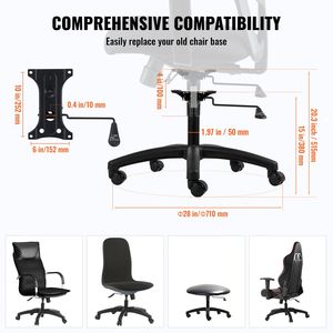 Base di Ricambio Universale per Sedia da Ufficio 28 Pollici, Carico Statico 2500 Libbre, Parte per Sedia da Scrivania/Computer, 5 Ruote - Product Image 5