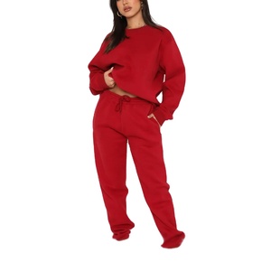 Pantalon de survêtement d'hiver en coton imprimé de logo personnalisé pour femmes ensemble de jogging à capuche sweat à col rond uni avec décoration de bouton - Product Image 3