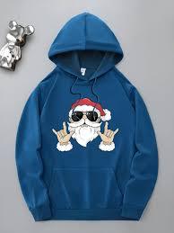 Sudadera con Capucha Azul Rey para Hombre – Sudadera con Estampado Gráfico de Papá Noel Urbano – Sudadera Divertida para las Fiestas - Product Image 2