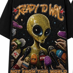 T-shirt surdimensionné à imprimé Alien pour homme, manches courtes, style streetwear, col rond, design avec strass scintillants - Product Image 2