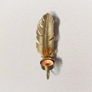 Gold Feather Wall <b>Sconce</b> <b>Candle</b> Holder Metal Decorative Hanging Hook For Living Room Hallway And Home Sophisticated Decoration - Product Image 1